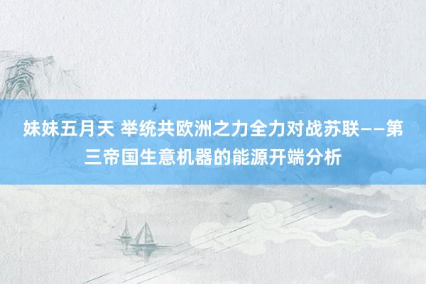 妹妹五月天 举统共欧洲之力全力对战苏联——第三帝国生意机器的能源开端分析